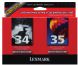 Original Lexmark 18C0535 Black Ink Cartridge #34 and Cyan-Yellow-Magenta Color Cartridge #35 Pack includes 18C0034 and 18C0035